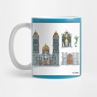 puebla's cathedral, urban sketch Mug